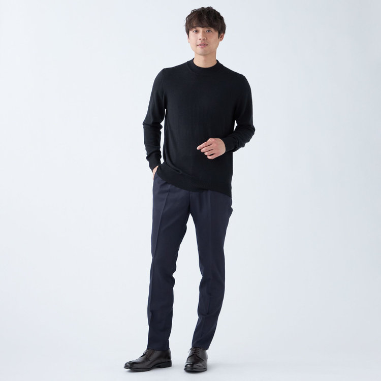 スーツセレクト 【発送在庫あり】【RBC】【秋冬】ウール100%モックネックニットセーター/ブラック/ZEGNA BARUFFA/マシンウォッシャブル 黒