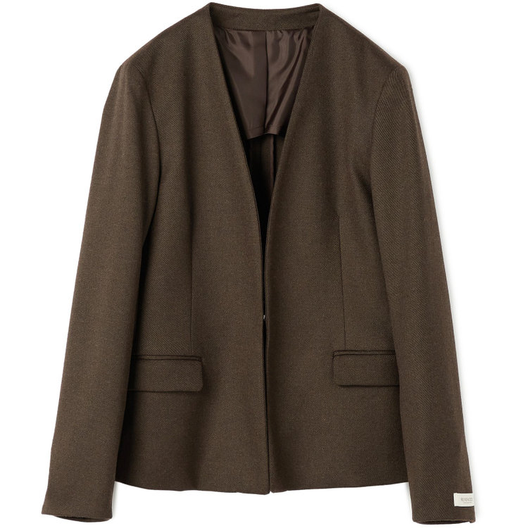 シルバーライン 【発送在庫あり】【SL】【秋冬】ホック留めノーカラージャケット/ブラウン/RE:NEWOOL 緑濃色