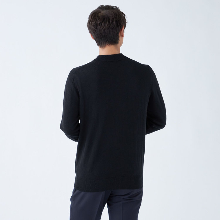 スーツセレクト 【発送在庫あり】【RBC】【秋冬】ウール100%モックネックニットセーター/ブラック/ZEGNA BARUFFA/マシンウォッシャブル 黒