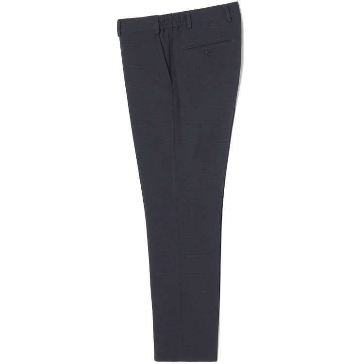 ブラックライン 【SLIM TAPERED_2】【春夏】2釦シングルスリーピーススーツ 0タック/ネイビー×チェック/ウエストシャーリング/4S SUSTAINABILITY&ECOLOGY FABRIC/※パンツ裾上げ済仕様 紺濃色