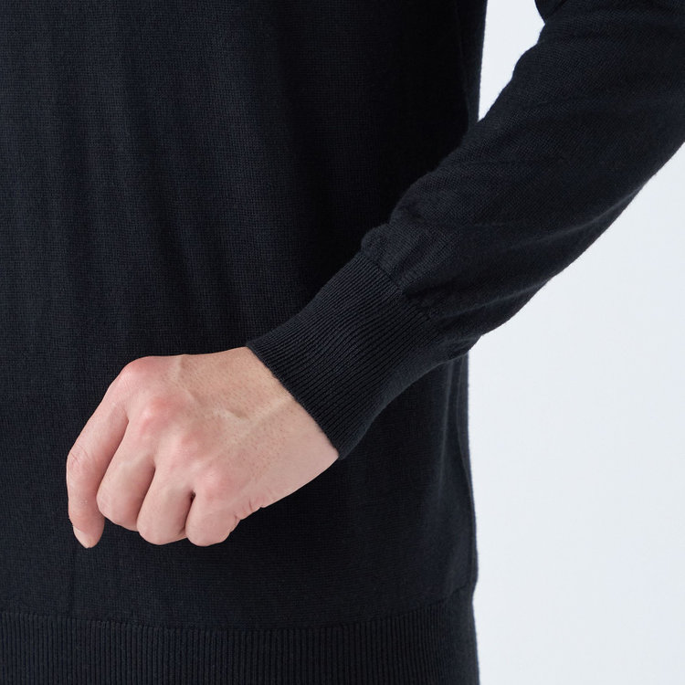 スーツセレクト 【発送在庫あり】【RBC】【秋冬】ウール100%モックネックニットセーター/ブラック/ZEGNA BARUFFA/マシンウォッシャブル 黒