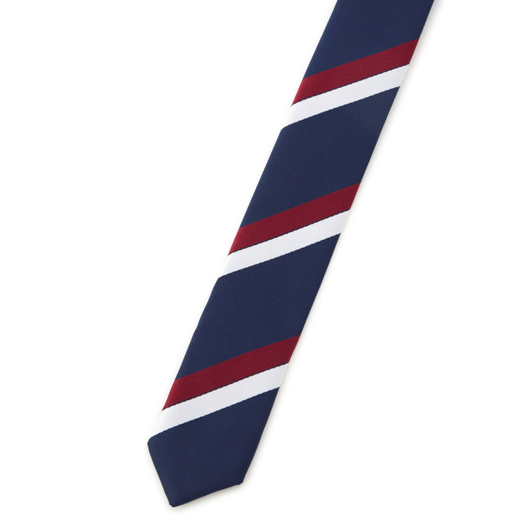 ブラックライン 【BLACK LINE】ポリエステルストライプネクタイ 7.5cm幅/ネイビー×ワイン/ウォッシャブル その他