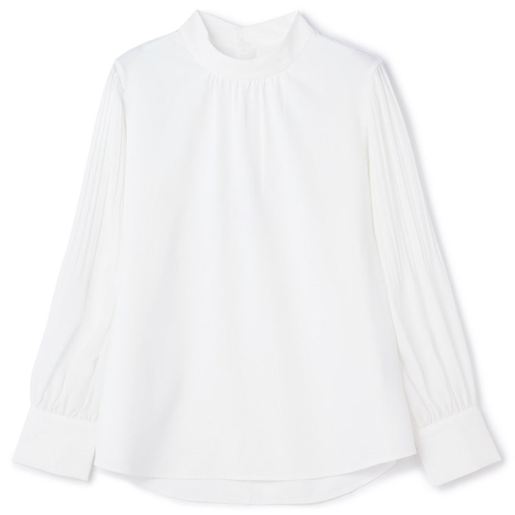 SUIT SELECT　アウトレット 【WEB限定/OUTLET/汚れ・キズ等有】【SL/長袖】ギャザーハイネックプルオーバー/ホワイト/「ウォッシャブル」「ストレッチ」「防シワ」「UV加工」「静電気防止」 白