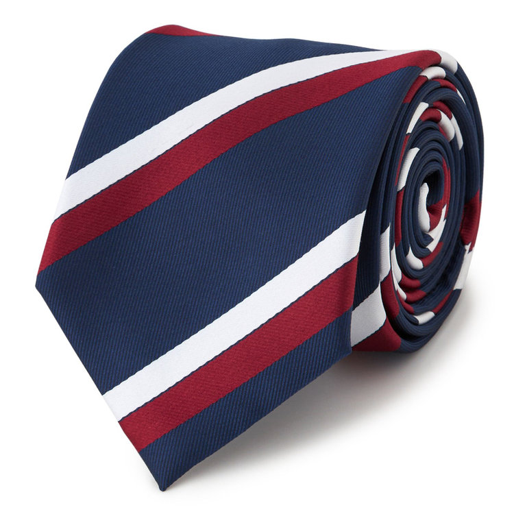 ブラックライン 【BLACK LINE】ポリエステルストライプネクタイ 7.5cm幅/ネイビー×ワイン/ウォッシャブル その他