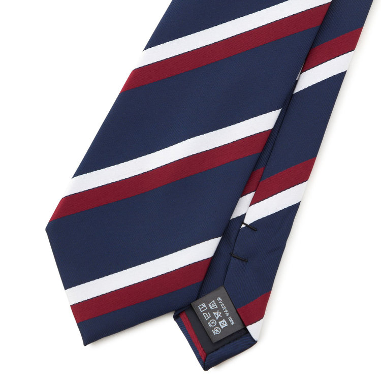 ブラックライン 【BLACK LINE】ポリエステルストライプネクタイ 7.5cm幅/ネイビー×ワイン/ウォッシャブル その他