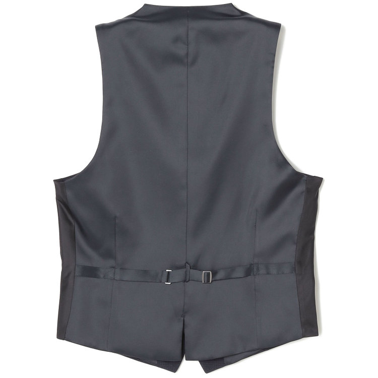 ブラックライン 【SLIM TAPERED_2】【春夏】2釦シングルスリーピーススーツ 0タック/ネイビー×チェック/ウエストシャーリング/4S SUSTAINABILITY&ECOLOGY FABRIC/※パンツ裾上げ済仕様 紺濃色