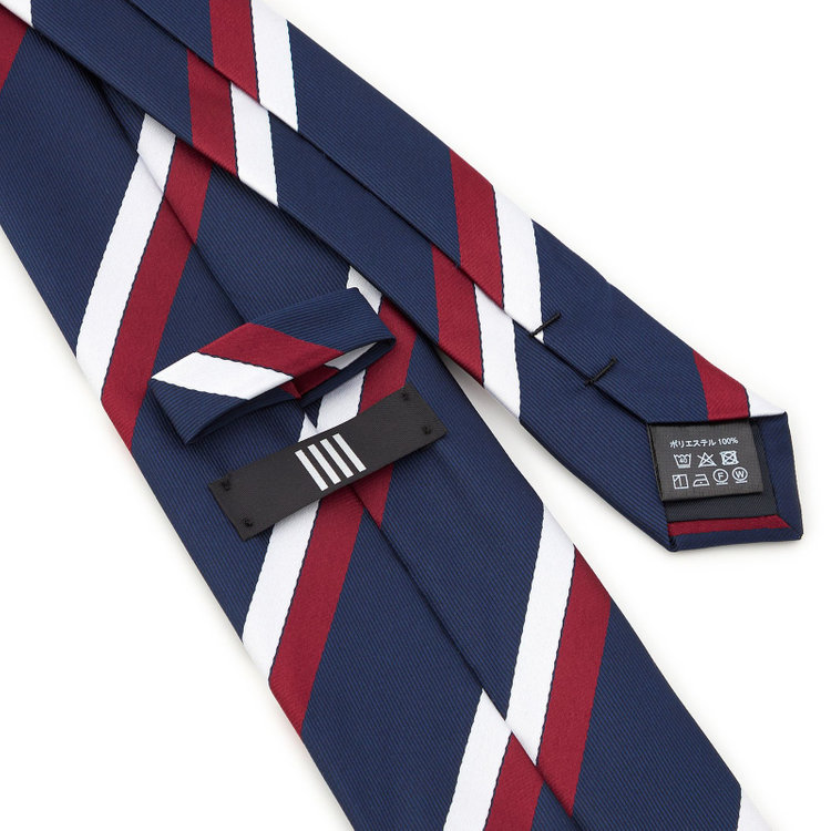 ブラックライン 【BLACK LINE】ポリエステルストライプネクタイ 7.5cm幅/ネイビー×ワイン/ウォッシャブル その他
