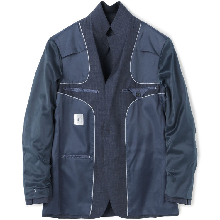 シルバーライン 【発送在庫あり】【CLASSICO TAPERED】【年間】スペアパンツ付き/2釦シングルスーツ 1タック/ネイビー×ストライプ/ウエストシャーリング仕様/ウォッシャブル/※裾上げ必要 青中間