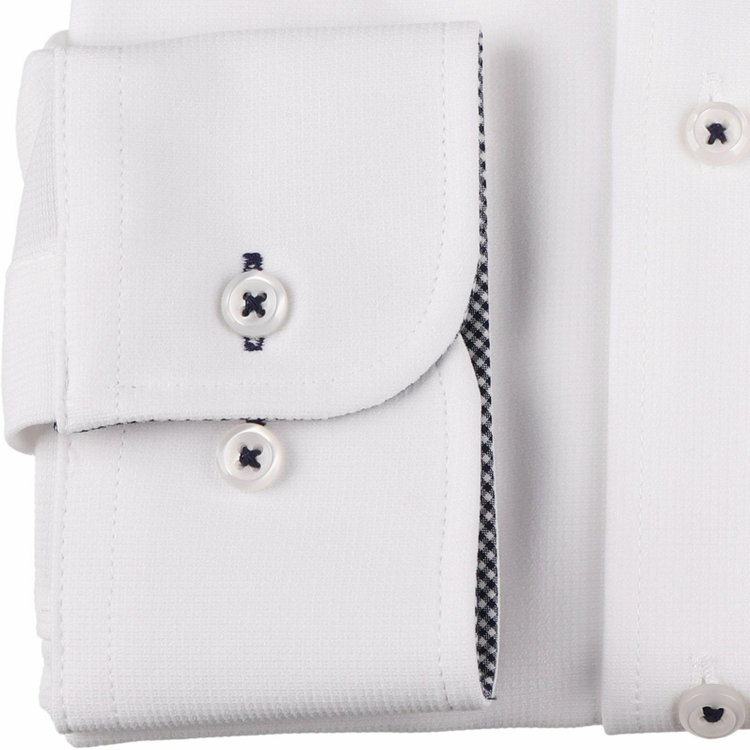 ブラックライン 【BLACK LINE】【スーパーノンアイロン】ボタンダウンドレスワイシャツ/ホワイト×ドビーストライプ/襟袖裏別布：チェック/釦付糸：ネイビー/SUPER NON IRON 4S 白