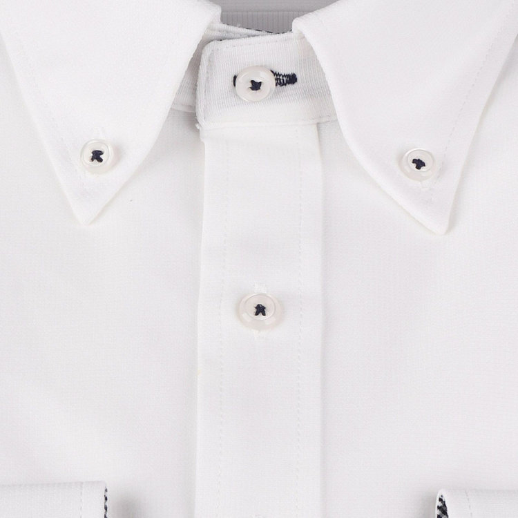 ブラックライン 【BLACK LINE】【スーパーノンアイロン】ボタンダウンドレスワイシャツ/ホワイト×ドビーストライプ/襟袖裏別布：チェック/釦付糸：ネイビー/SUPER NON IRON 4S 白