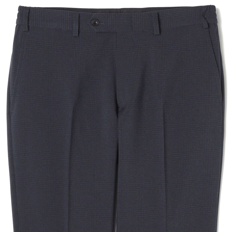 ブラックライン 【SLIM TAPERED_2】【春夏】2釦シングルスリーピーススーツ 0タック/ネイビー×チェック/ウエストシャーリング/4S SUSTAINABILITY&ECOLOGY FABRIC/※パンツ裾上げ済仕様 紺濃色