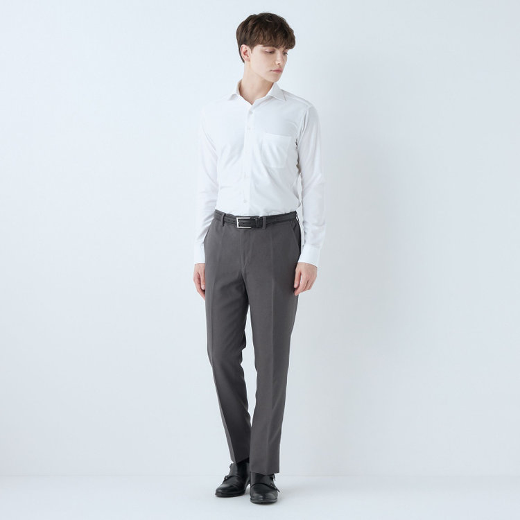 ブラックライン 【WEB限定】【発送在庫あり】【SLIM TAPERED】【年間】ウォッシャブル0タックテーパードパンツ/グレー/ウエストシャーリング/裾上げ済仕様 グレー中間