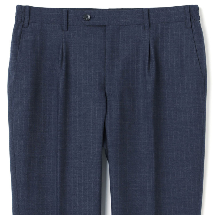 シルバーライン 【発送在庫あり】【CLASSICO TAPERED】【年間】スペアパンツ付き/2釦シングルスーツ 1タック/ネイビー×ストライプ/ウエストシャーリング仕様/ウォッシャブル/※裾上げ必要 青中間