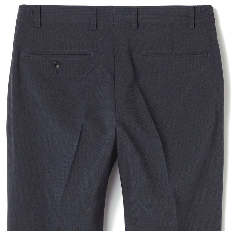 ブラックライン 【SLIM TAPERED_2】【春夏】2釦シングルスリーピーススーツ 0タック/ネイビー×チェック/ウエストシャーリング/4S SUSTAINABILITY&ECOLOGY FABRIC/※パンツ裾上げ済仕様 紺濃色