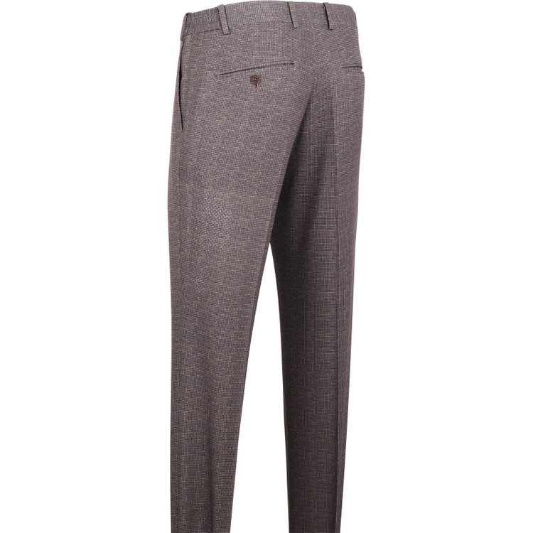 スーツセレクト 【WEB限定/OUTLET】【SLIM TAPERED】【春夏】0タックテーパードパンツ/ブラウン×ハウンドトゥース/ウエストシャーリング/ウォッシャブル/パンチング加工/4S ブラウン系(茶)