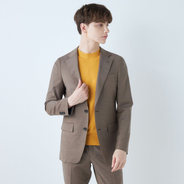 スーツセレクト 【RBC】【半袖】和紙コットンブレンドクルーネックニットシャツ/イエロー 黄中間