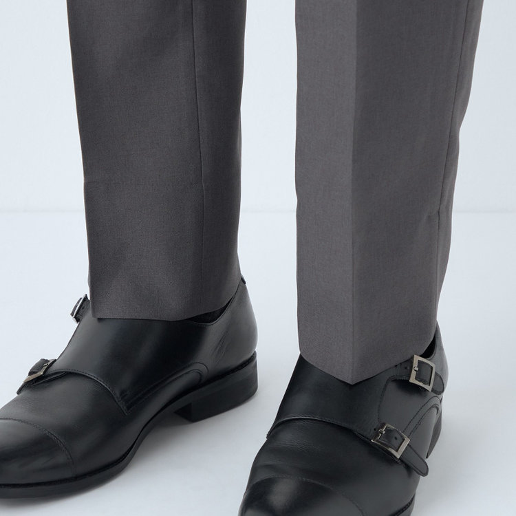 ブラックライン 【WEB限定】【発送在庫あり】【SLIM TAPERED】【年間】ウォッシャブル0タックテーパードパンツ/グレー/ウエストシャーリング/裾上げ済仕様 グレー中間
