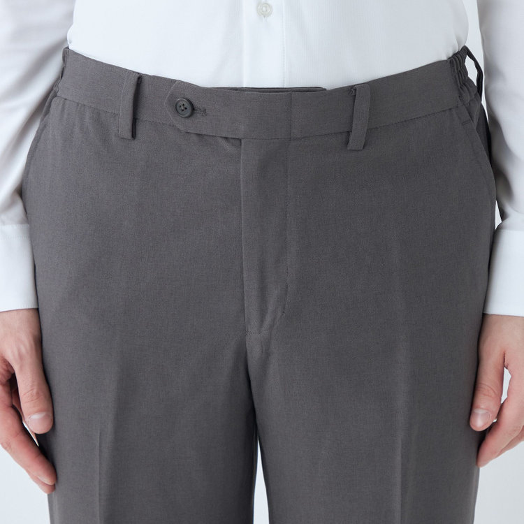 ブラックライン 【WEB限定】【発送在庫あり】【SLIM TAPERED】【年間】ウォッシャブル0タックテーパードパンツ/グレー/ウエストシャーリング/裾上げ済仕様 グレー中間