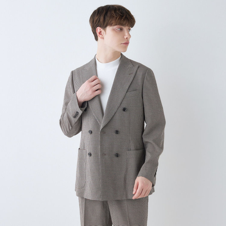 シルバーライン 【RBC】【春夏】6釦2掛けダブルジャケット/ブラウン×チェック/パッチポケット/4S SUSTAINABILITY&ECOLOGY FABRIC その他