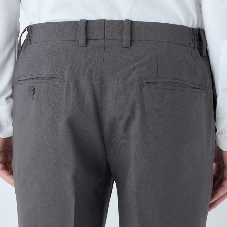 ブラックライン 【WEB限定】【発送在庫あり】【SLIM TAPERED】【年間】ウォッシャブル0タックテーパードパンツ/グレー/ウエストシャーリング/裾上げ済仕様 グレー中間