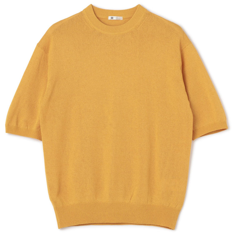 スーツセレクト 【RBC】【半袖】和紙コットンブレンドクルーネックニットシャツ/イエロー 黄中間