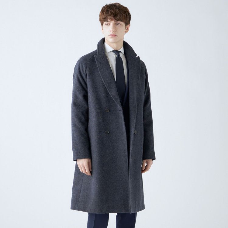 シルバーライン 【SL】ウールブレンド ラグランダブルチェスターコート/ネイビー/RE:NEWOOL/BISHU JAPAN 紺中間