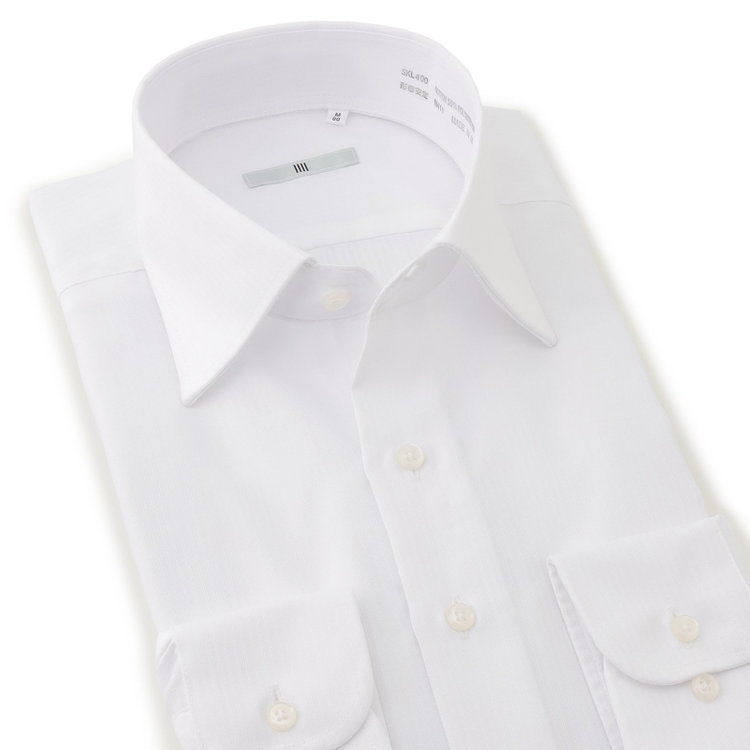 シルバーライン 【SILVER LINE】【形態安定】ワイドカラーワイシャツ/ホワイト×ドビーストライプ 白