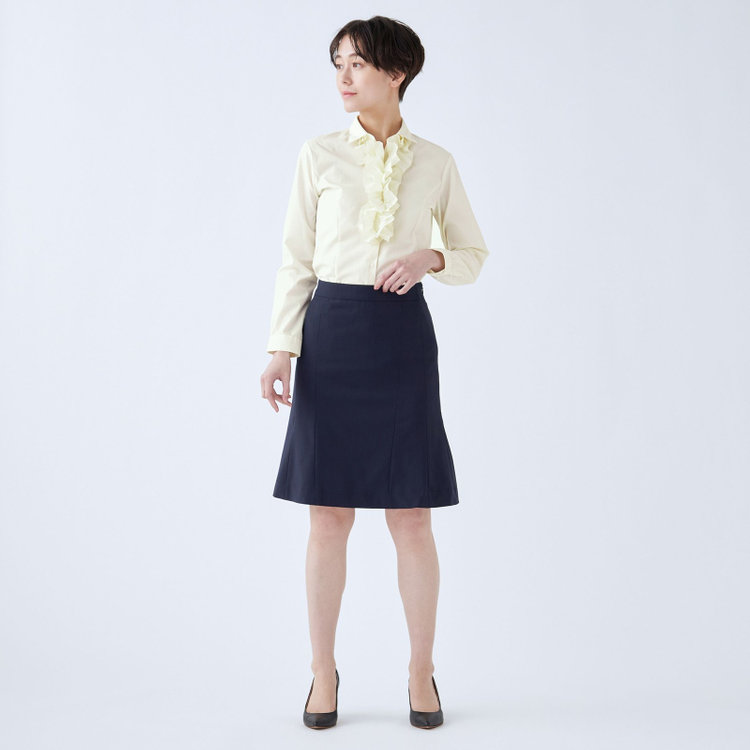 スーツセレクト 【SUIT SELECT×Samantha Thavasa】【年間】Aラインスカート/ネイビー×ストライプ/4S/マシンウォシャブル 紺中間