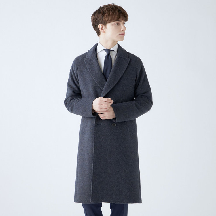シルバーライン 【SL】ウールブレンド ラグランダブルチェスターコート/ネイビー/RE:NEWOOL/BISHU JAPAN 紺中間
