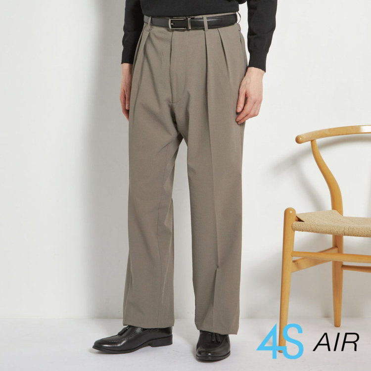 【RBC】【春夏】2タックパンツ/グレージュ×サッカー/サイド尾錠/4S AIR/※裾上げ必要