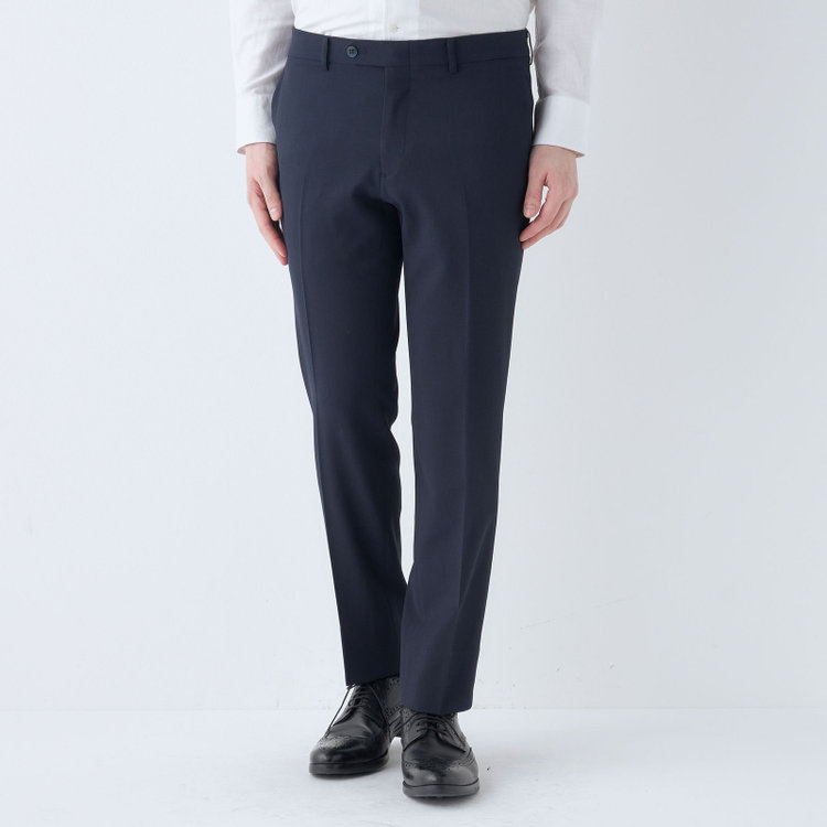 ブラックライン 【SLIM TAPERED】【春夏】0タックテーパードパンツ/ネイビー/ウォッシャブル/4S SUSTAINABILITY&ECOLOGY FABRIC/※裾上げ済み仕様 紺中間