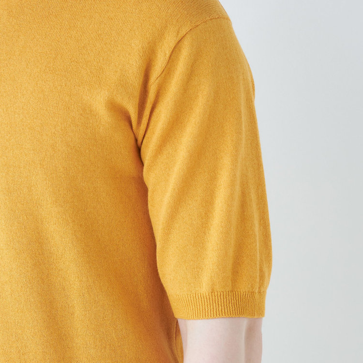 スーツセレクト 【RBC】【半袖】和紙コットンブレンドクルーネックニットシャツ/イエロー 黄中間