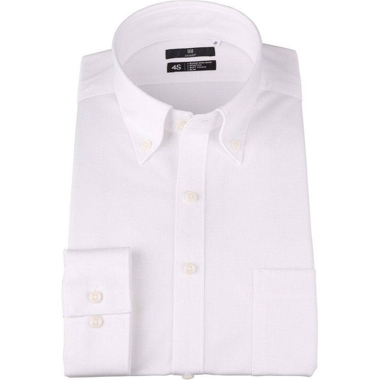 ブラックライン 【SKINNY】【スーパーノンアイロン】ボタンダウンドレスワイシャツ/ホワイト×ドビー/SUPER NON IRON 4S 白