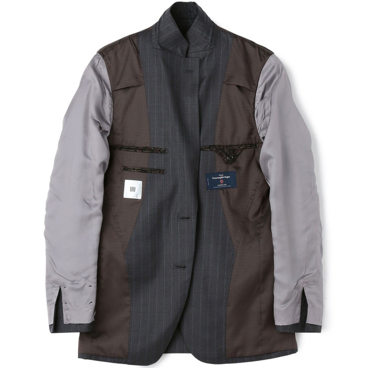 シルバーライン 【CLASSICO TAPERED】【秋冬】2釦シングルスーツ 1タック/グレー×ストライプ/ウエストムーブ/Ermenegildo Zegna TRAVELLER woven in italy/※裾上げ必要 グレー濃色