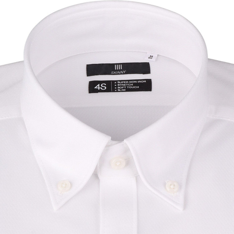 ブラックライン 【SKINNY】【スーパーノンアイロン】ボタンダウンドレスワイシャツ/ホワイト×ドビー/SUPER NON IRON 4S 白