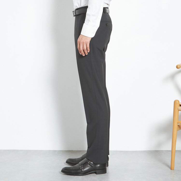 ブラックライン 【SLIM TAPERED】【春夏】0タックテーパードパンツ/ブラック×マイクロチェック/ウエストムーブ/ウォッシャブル/4S/※裾上げ必要 黒