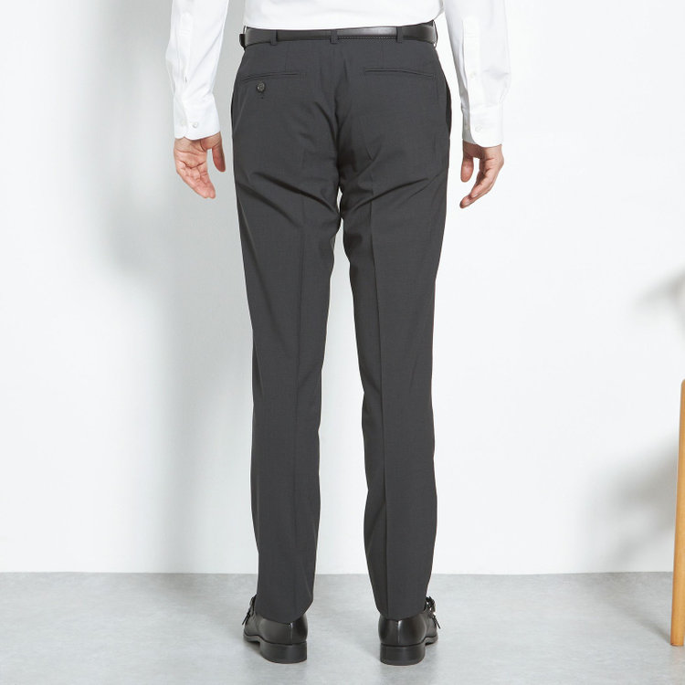 ブラックライン 【SLIM TAPERED】【春夏】0タックテーパードパンツ/ブラック×マイクロチェック/ウエストムーブ/ウォッシャブル/4S/※裾上げ必要 黒