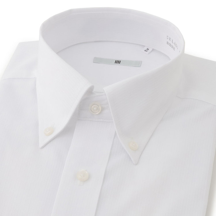 シルバーライン 【SILVER LINE】【形態安定】ボタンダウンカラーワイシャツ/ホワイト×ドビーストライプ 白