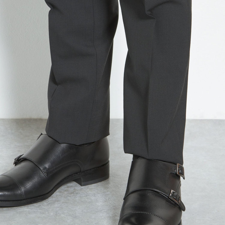 ブラックライン 【SLIM TAPERED】【春夏】0タックテーパードパンツ/ブラック×マイクロチェック/ウエストムーブ/ウォッシャブル/4S/※裾上げ必要 黒