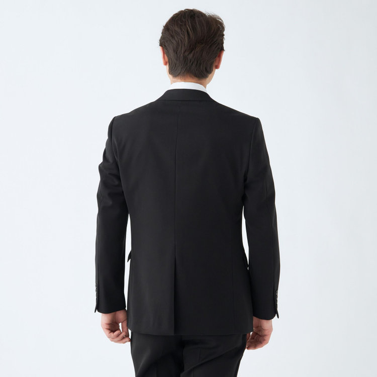 ブラックライン 【KSW】【年間】【フォーマル対応可】2釦シングルスーツ 0タック/ブラック×ソリッド/ウエストムーブ/4S/※パンツ裾上げ済仕様 黒