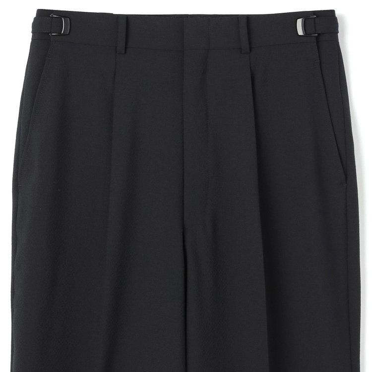 ソノタ 【BLACK LINE】【春夏】1タックワイドシルエットパンツ/ブラック×シアサッカー/NEW ZEALAND WOOL MIX Super100’s/※裾上げ必要 黒