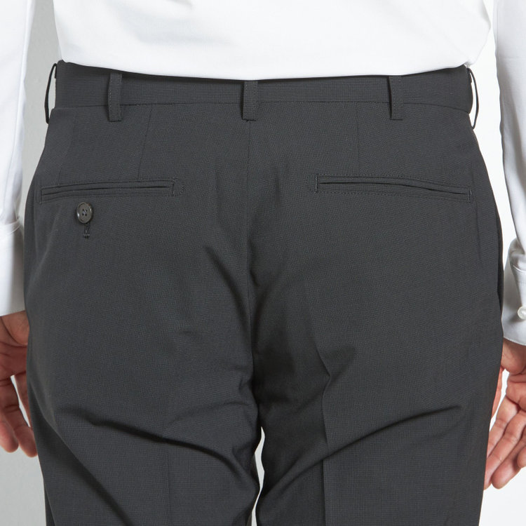 ブラックライン 【SLIM TAPERED】【春夏】0タックテーパードパンツ/ブラック×マイクロチェック/ウエストムーブ/ウォッシャブル/4S/※裾上げ必要 黒