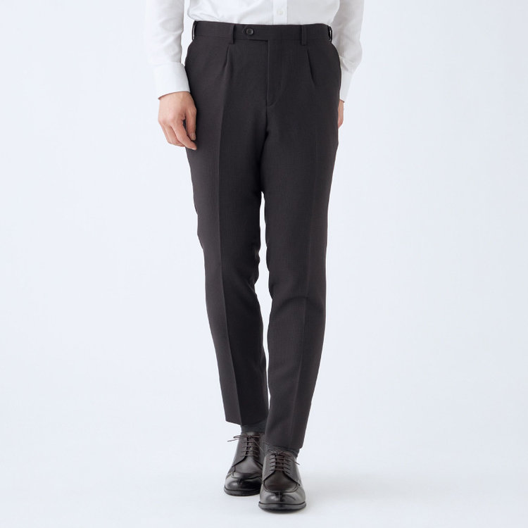 シルバーライン 【CLASSICO TAPERED】【秋冬】2釦シングルスーツ 1タックテーパードパンツ/ブラウン&ブラック×ハウンドトゥース/ウエストムーブ/4S SUSTAINABILITY&ECOLOGY FABRIC/※パンツ裾上げ済仕様 茶濃色
