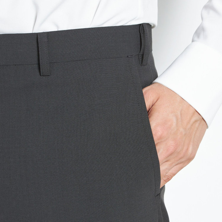 ブラックライン 【SLIM TAPERED】【春夏】0タックテーパードパンツ/ブラック×マイクロチェック/ウエストムーブ/ウォッシャブル/4S/※裾上げ必要 黒