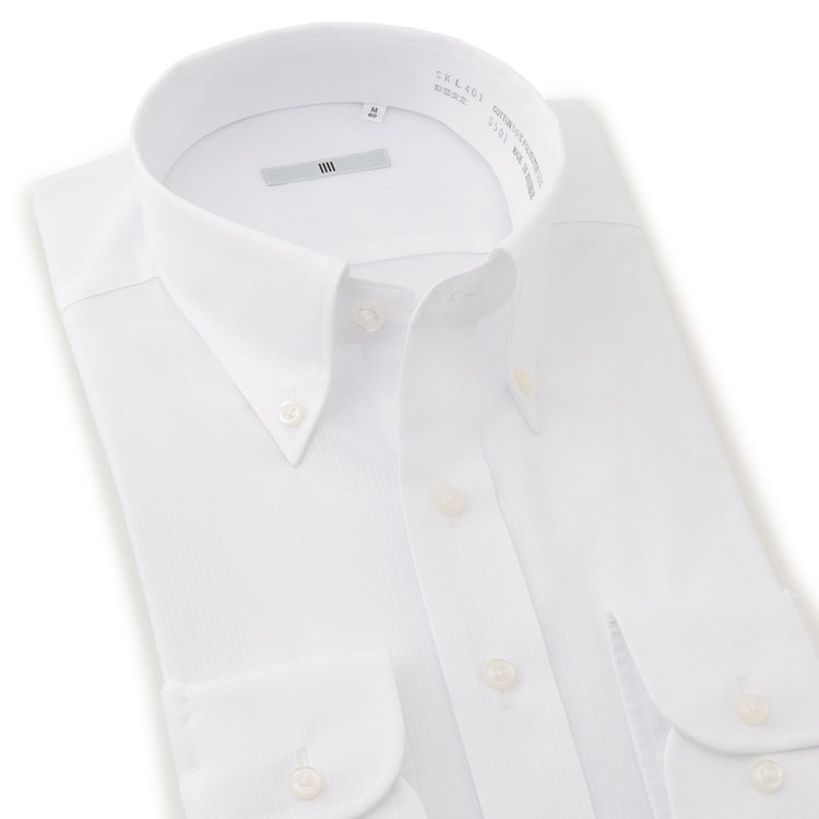 シルバーライン 【SILVER LINE】【形態安定】ボタンダウンカラーワイシャツ/ホワイト×ドビーストライプ 白