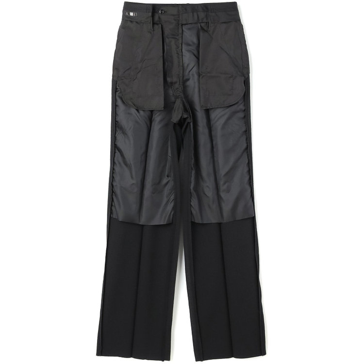 ソノタ 【BLACK LINE】【春夏】1タックワイドシルエットパンツ/ブラック×シアサッカー/NEW ZEALAND WOOL MIX Super100’s/※裾上げ必要 黒
