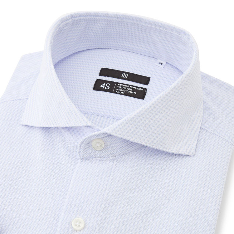 ブラックライン 【発送在庫あり】【BLACK LINE/半袖】ホリゾンタルワイドワイシャツ/サックス＆ホワイト×ドビーストライプ/「4S」スーパーノンアイロン・ストレッチ 青濃色