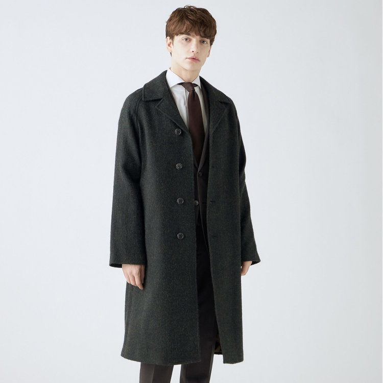 シルバーライン 【発送在庫あり】【SL】ウールシングルラグランバックベルトコート/グリーン/VALLEY MILLS fabric made in england 緑中間