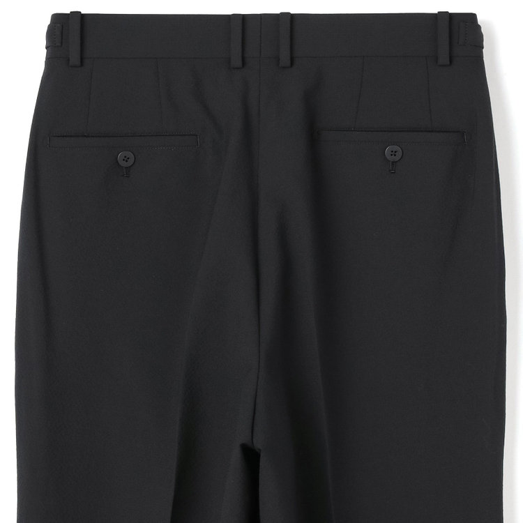 ソノタ 【BLACK LINE】【春夏】1タックワイドシルエットパンツ/ブラック×シアサッカー/NEW ZEALAND WOOL MIX Super100’s/※裾上げ必要 黒