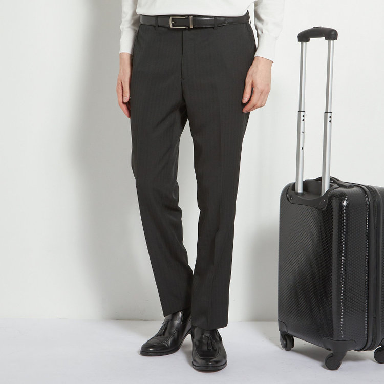 ブラックライン 【WEB限定】【発送在庫あり】【SLIM TAPERED】【年間】ウォッシャブル0タックテーパードパンツ/ブラック×シャドーストライプ/ウエストシャーリング仕様/裾上げ済仕様 黒